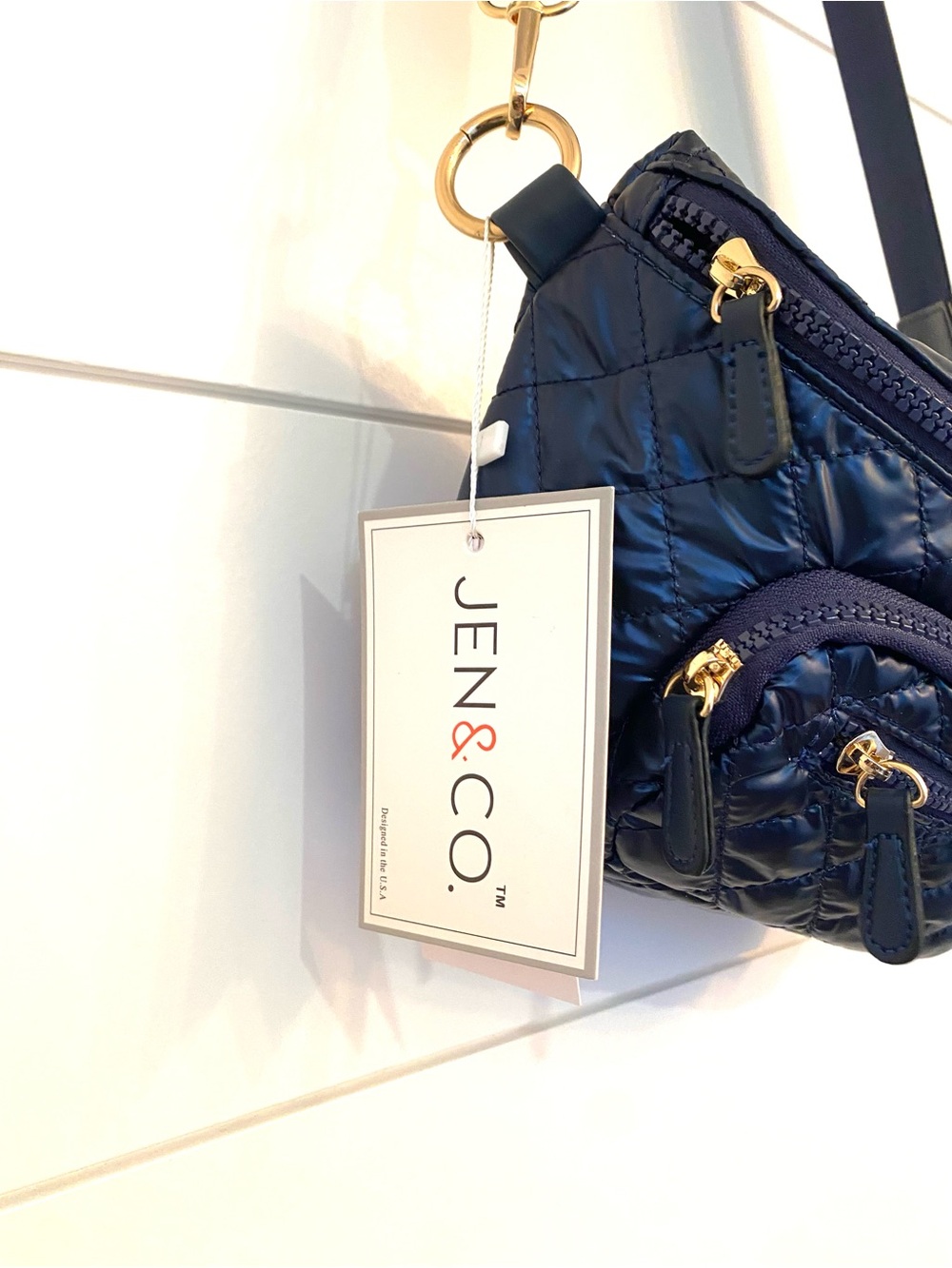 NWT $52 Jen & co Quilted Navy Crossbody Belt Bag - Picture 2 of 7